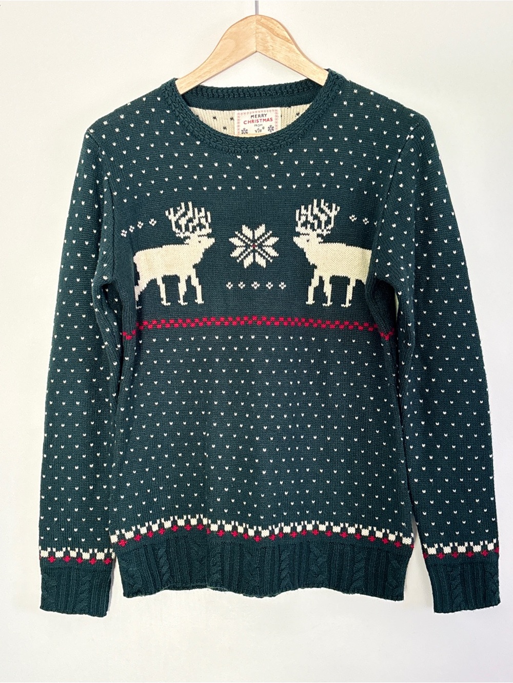 Merry Christmas by V28 Crewneck Sweater Size Medium Green Holiday Festive b89